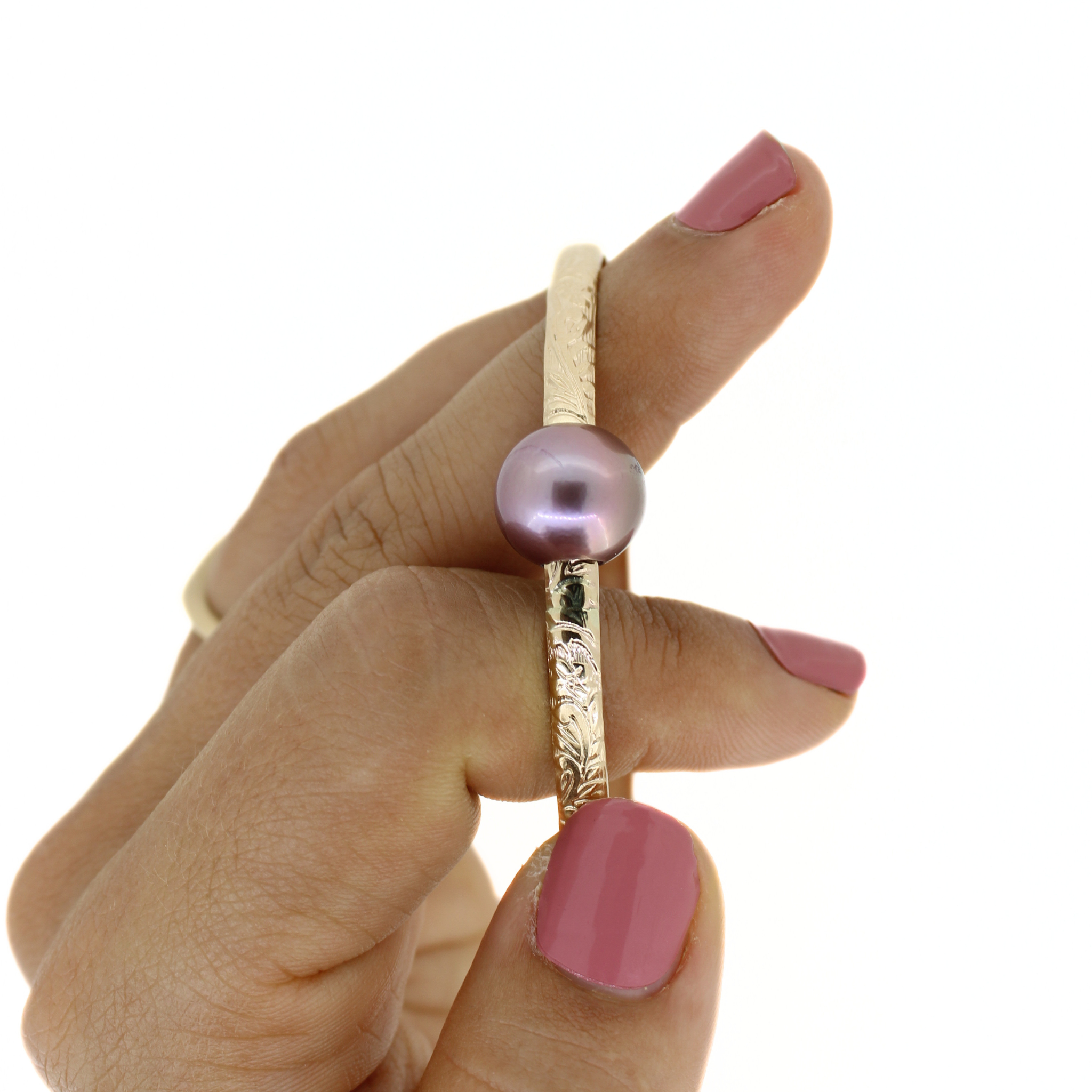 Gold Fill Purple Edison Pearl Heirloom Style Bangle Size 7.5