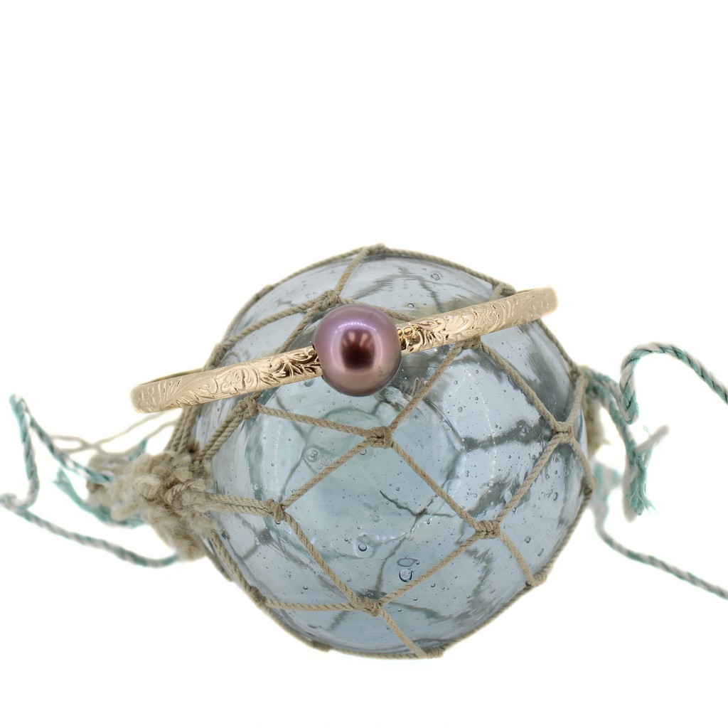 Gold Fill Purple Edison Pearl Heirloom Style Bangle Size 7.5