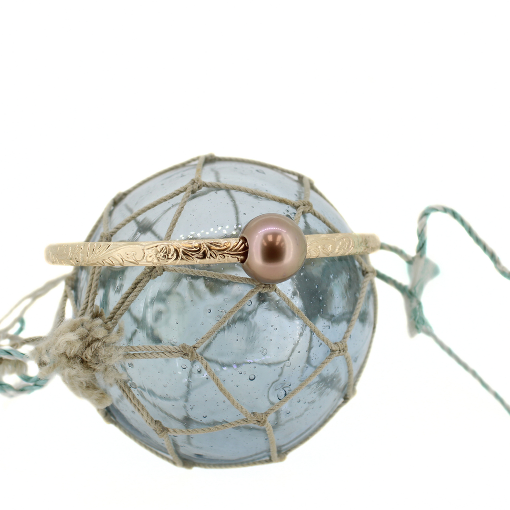 Gold Fill Purple Edison Pearl Heirloom Style Bangle Size 8