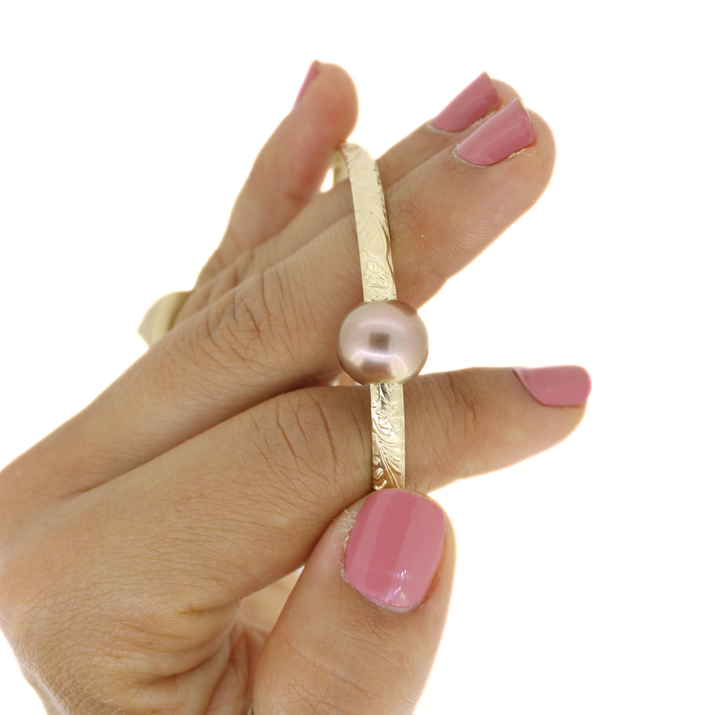 Gold Fill Purple Edison Pearl Heirloom Style Bangle Size 8