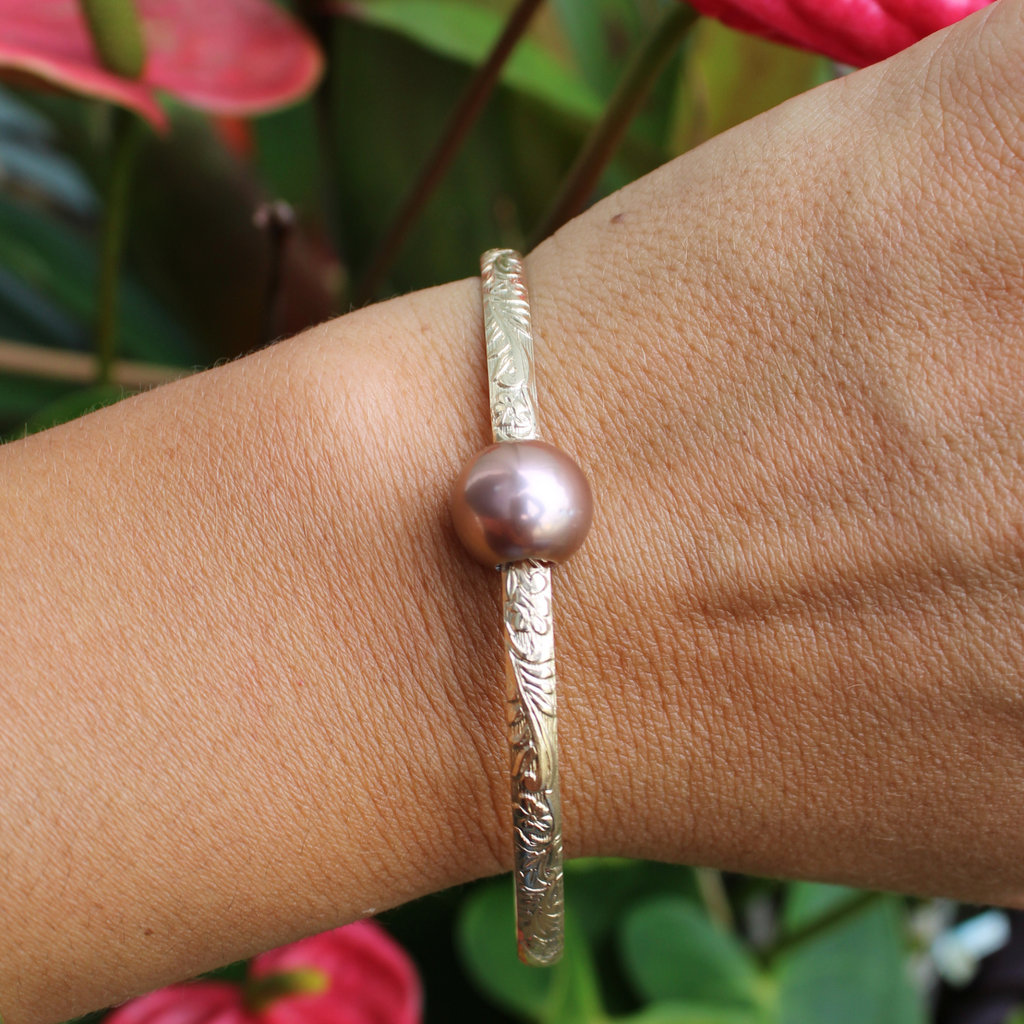 Gold Fill Purple Edison Pearl Heirloom Style Bangle Size 8