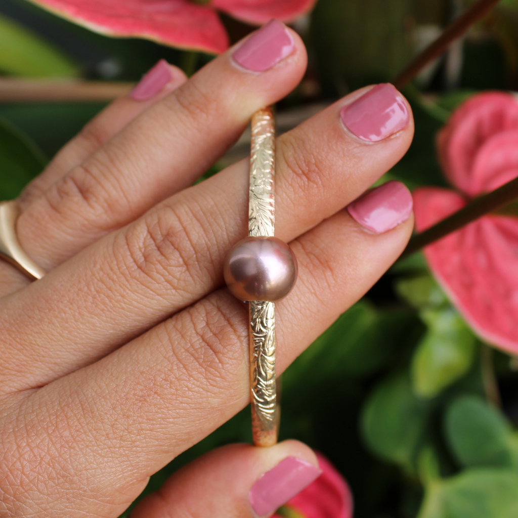 Gold Fill Purple Edison Pearl Heirloom Style Bangle Size 8