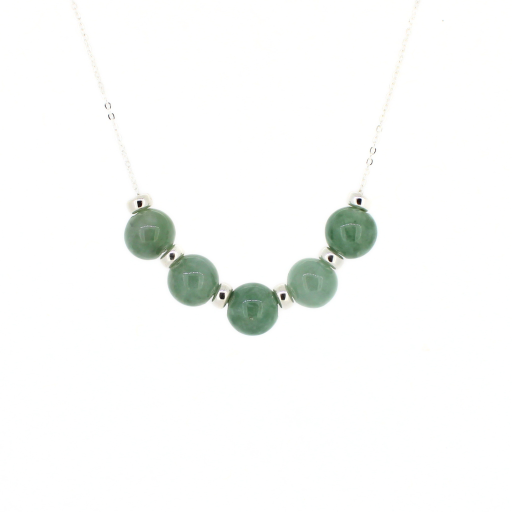Brianne & Co. sterling silver 5 floating jade bead necklace