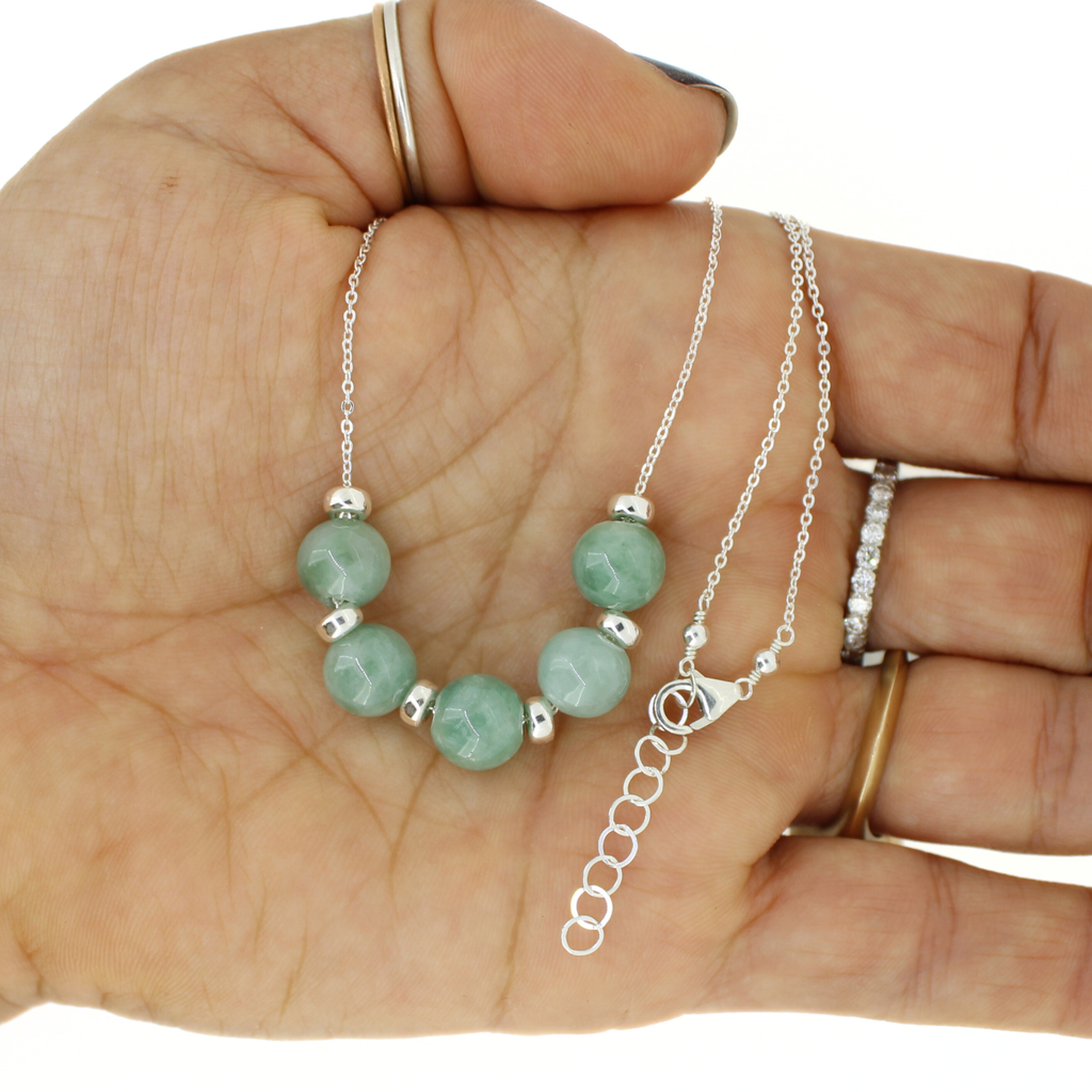 Sterling Silver 5 Jade Floating Necklace
