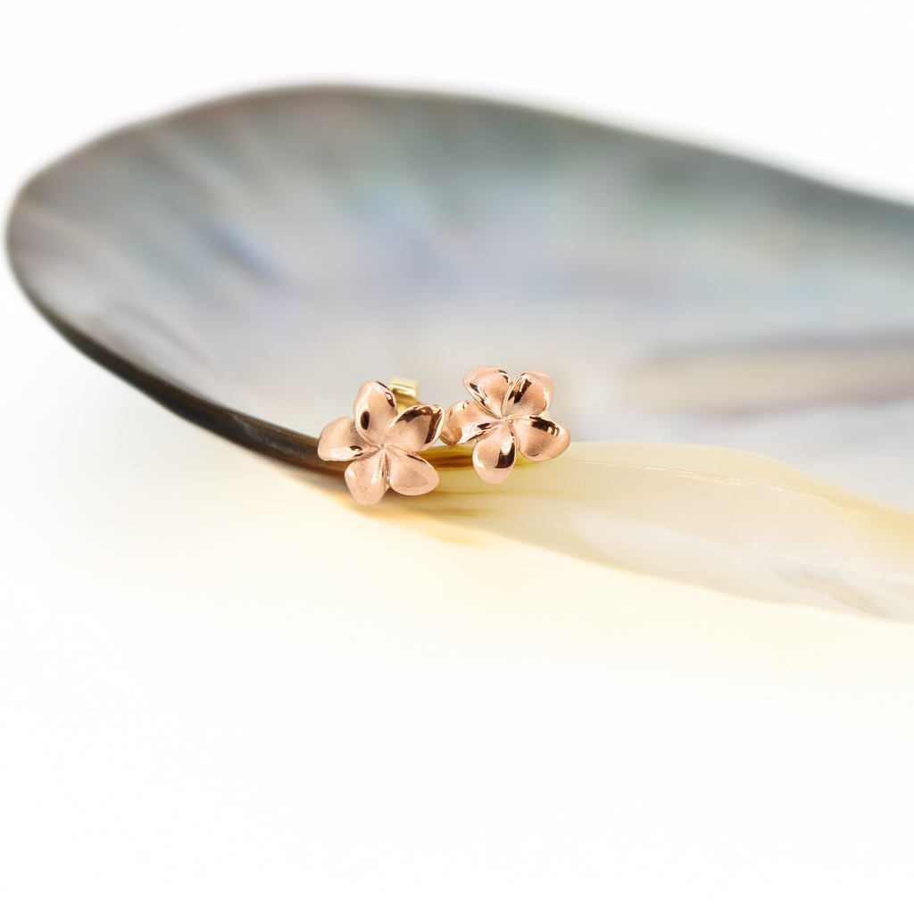 Brianne and Co 14k rose gold plumeria earring made in Hawaii