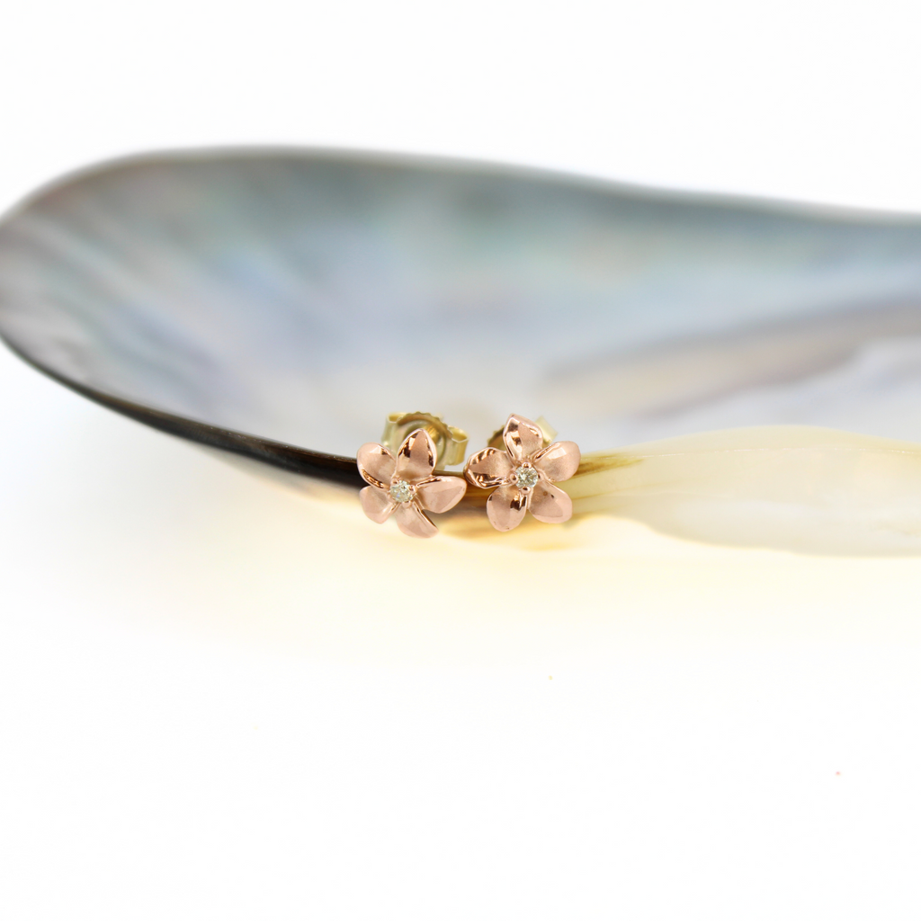 14k rose gold diamond Pua Melia stud earrings from Brianne & Co in Hawaii