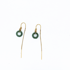 Brianne & Co natural green jade threader earrings in gold fill