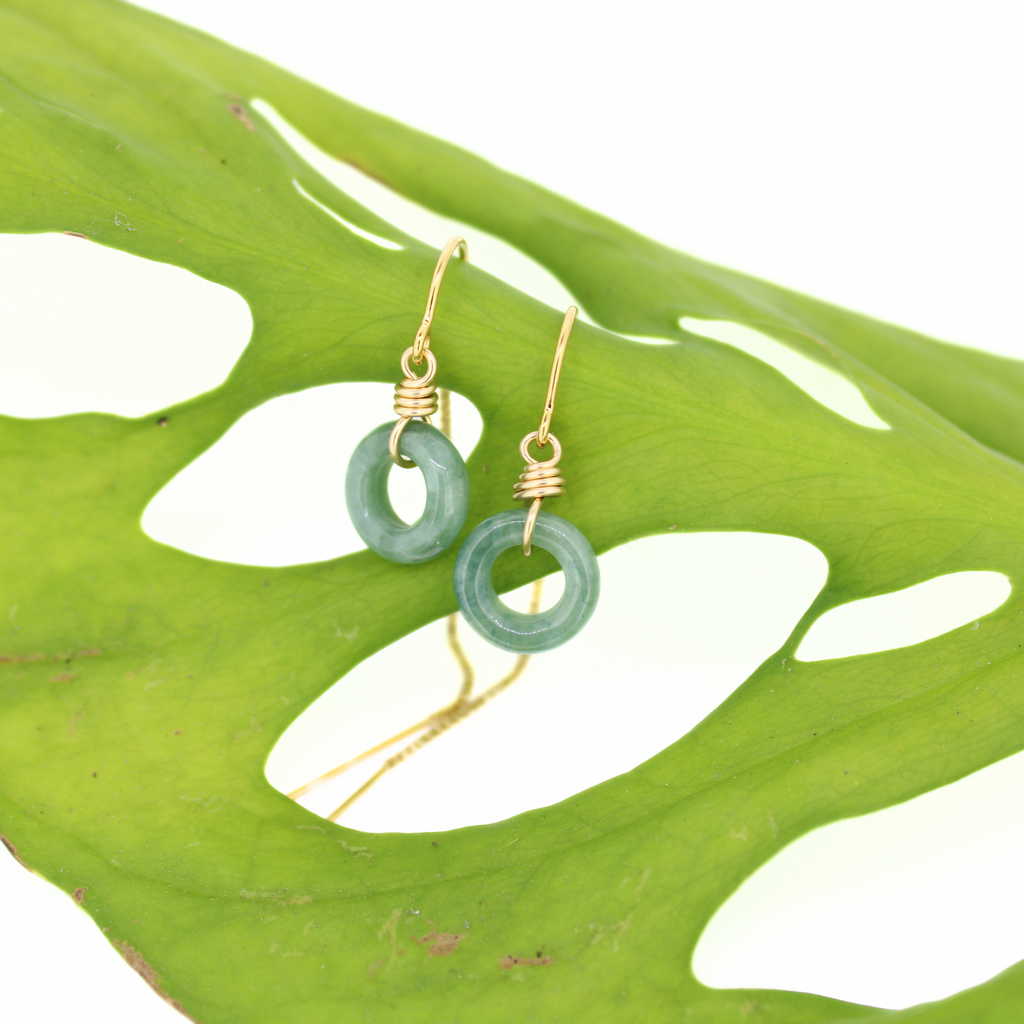 Brianne and Co gold fill jade donut threader earrings