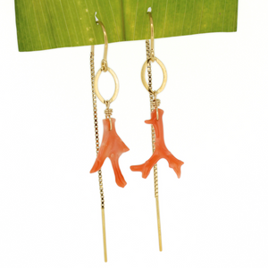 Brianne and Company Gold Fill Pink Coral Branch Threader Earrings