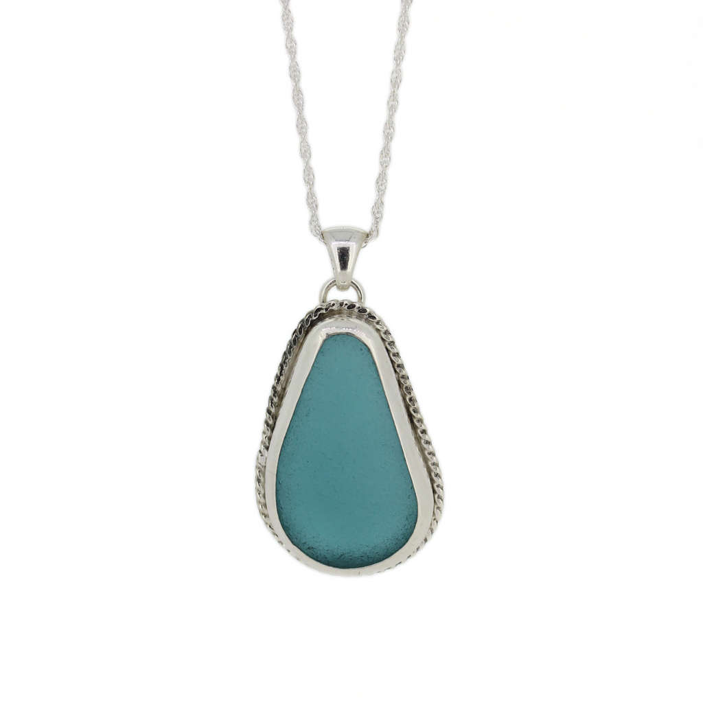 Brianne and Company Sterling Silver Bezeled Blue Sea Glass Necklace 