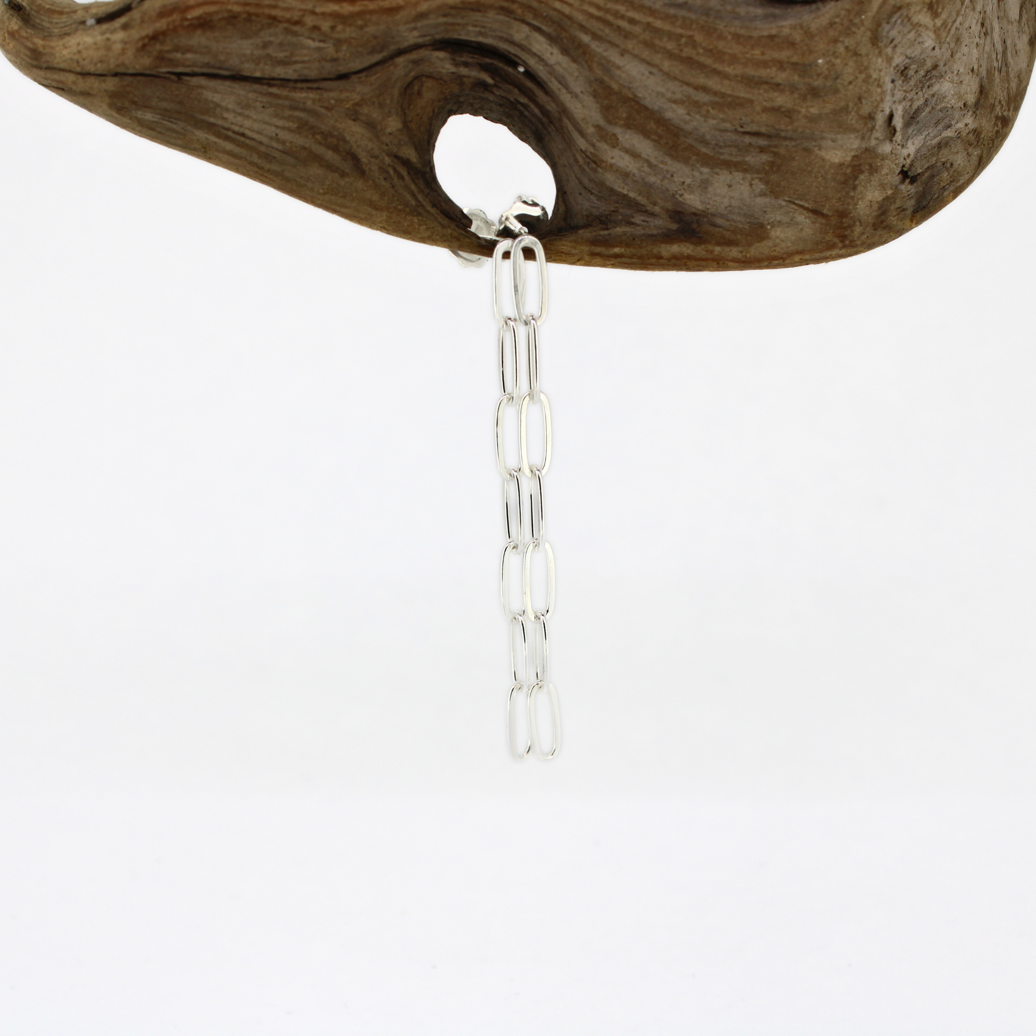 Sterling Silver Paper Clip Chain Stud Earrings