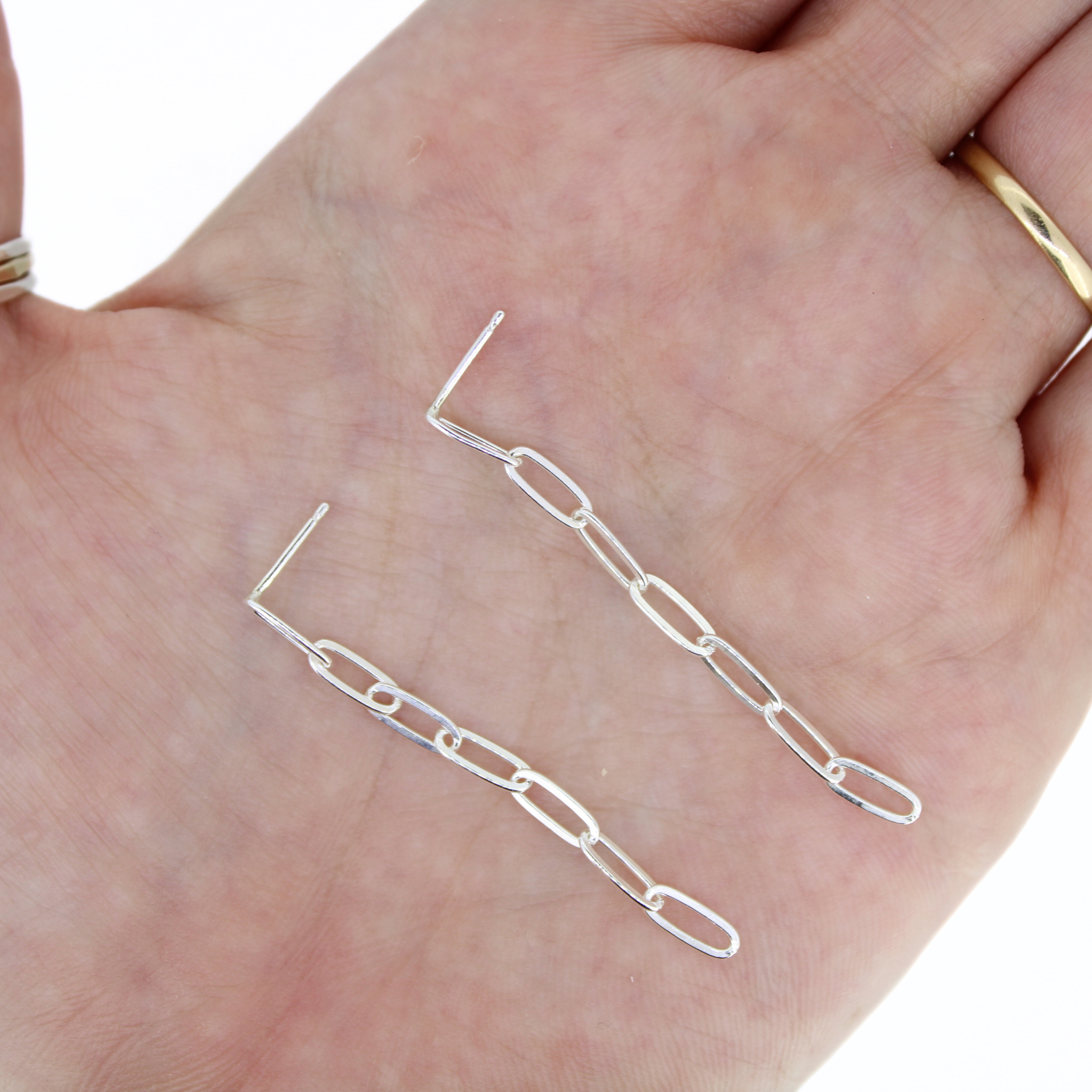 Sterling Silver Paper Clip Chain Stud Earrings