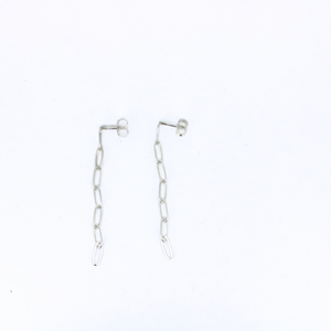 Sterling Silver Paper Clip Chain Stud Earrings