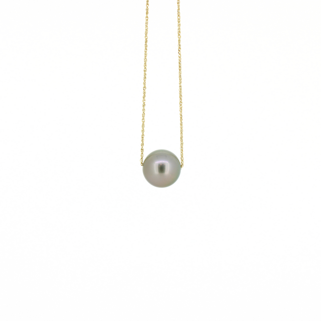 Brianne & Co. 14k gold floating Tahitian pearl necklace front view