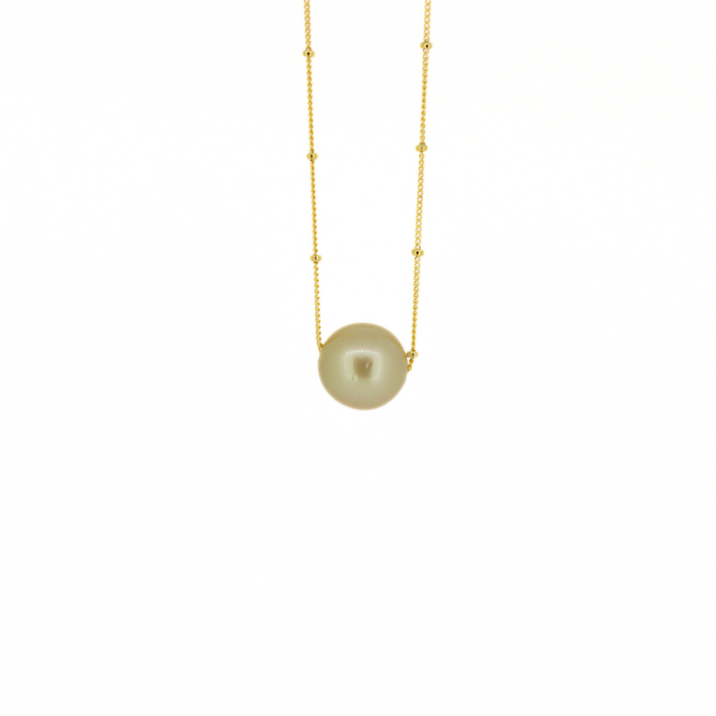 Brianne & Co. gold fill floating south sea pearl necklace front view