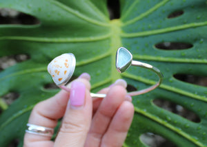 Sterling Silver Spotted Shell and Blue Sea Glass Cuff