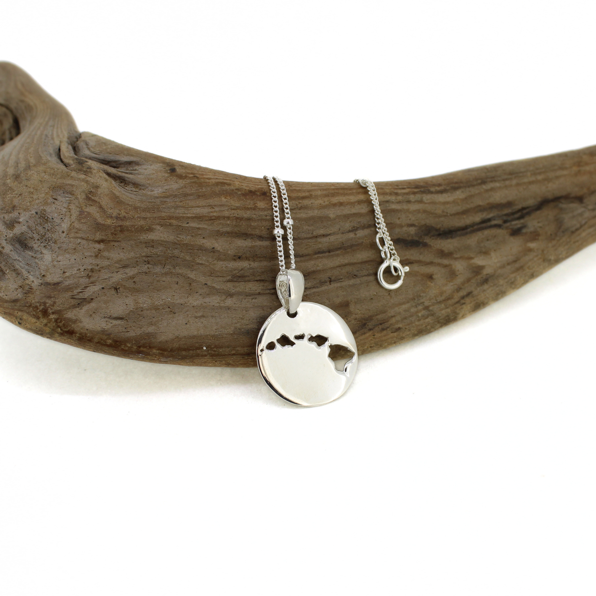 Sterling Silver Hawaiian Island Chain Cut Out Necklace on an 18" satellite chain