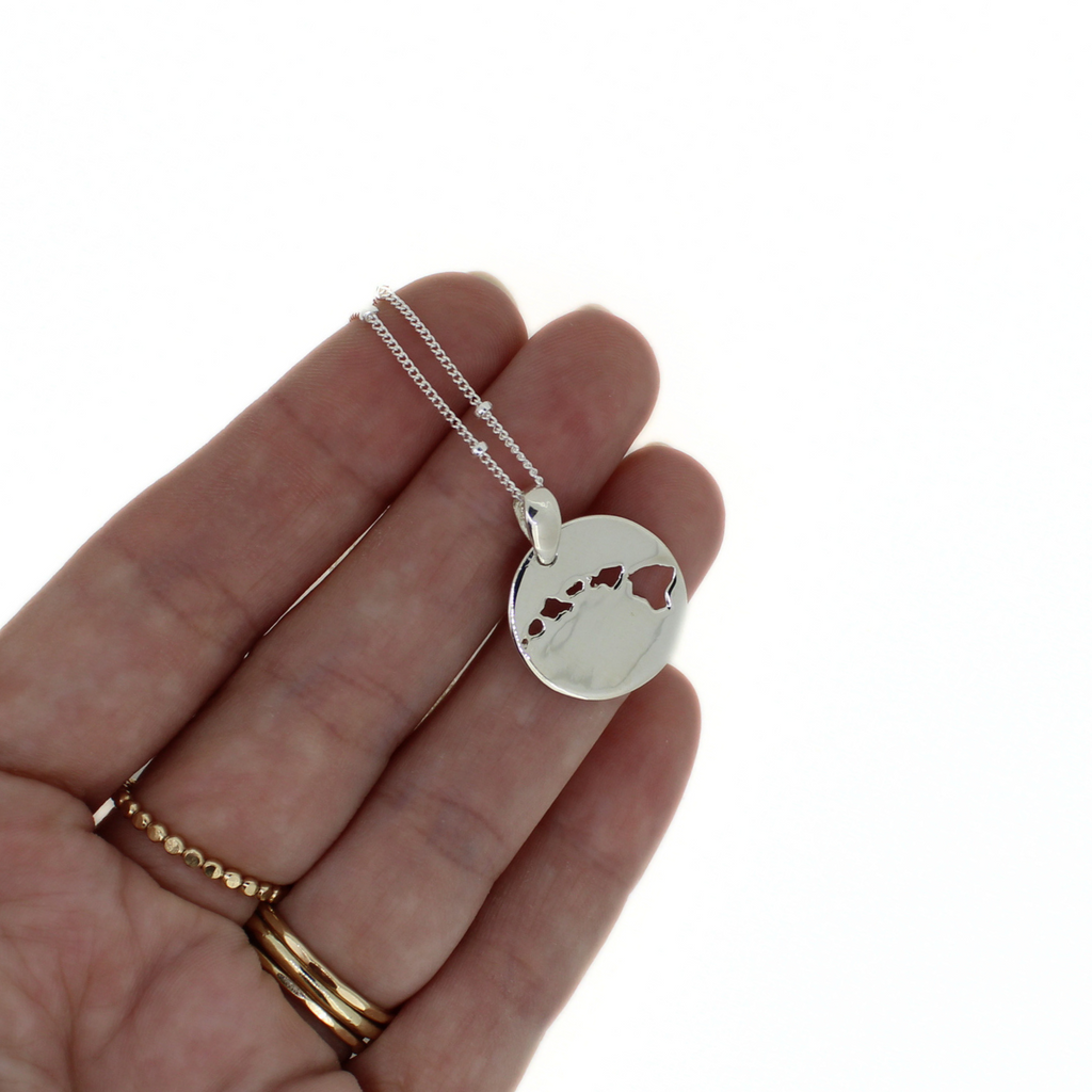 Sterling Silver Hawaiian Island Chain Cut Out Necklace on hand for size reference