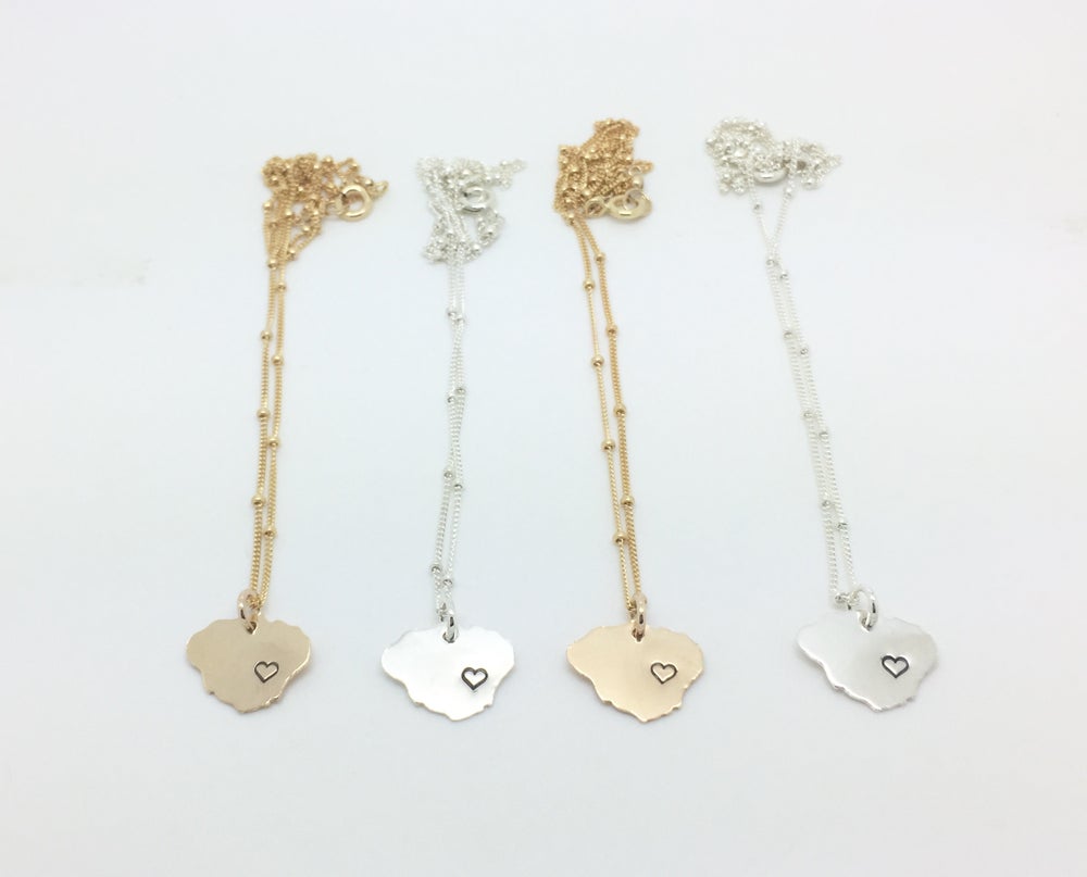 Kauai Island pendant on satellite chain with heart stamp available in sterling silver or gold filled
