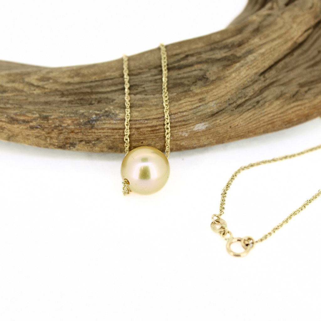 Brianne & Co golden south sea pearl on baby rope chain, 14k gold