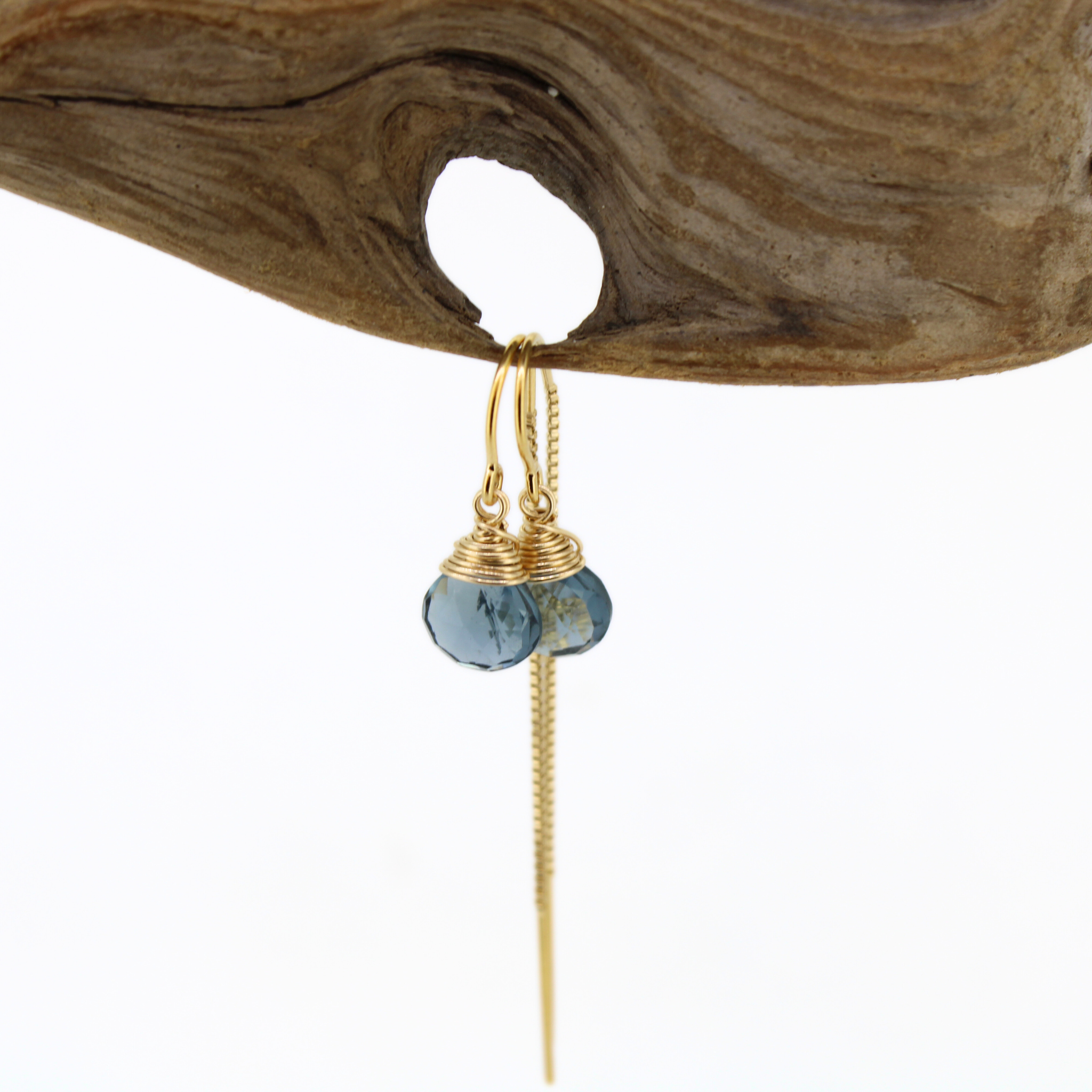 Brianne and Company gold fill threaders with wire wrapped blue quartz gemstones