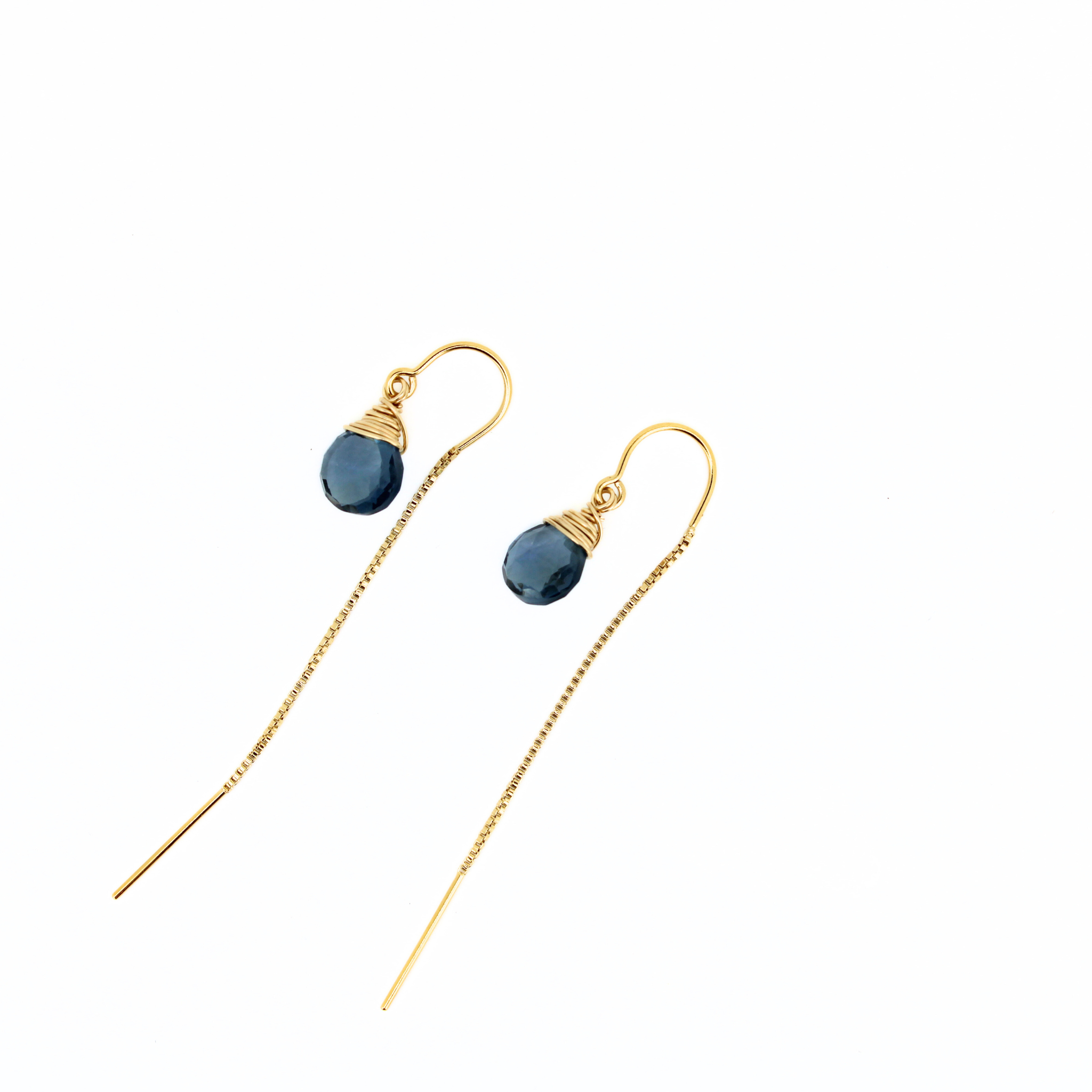 Brianne & Co wire wrapped blue quartz gold filled threader earrings