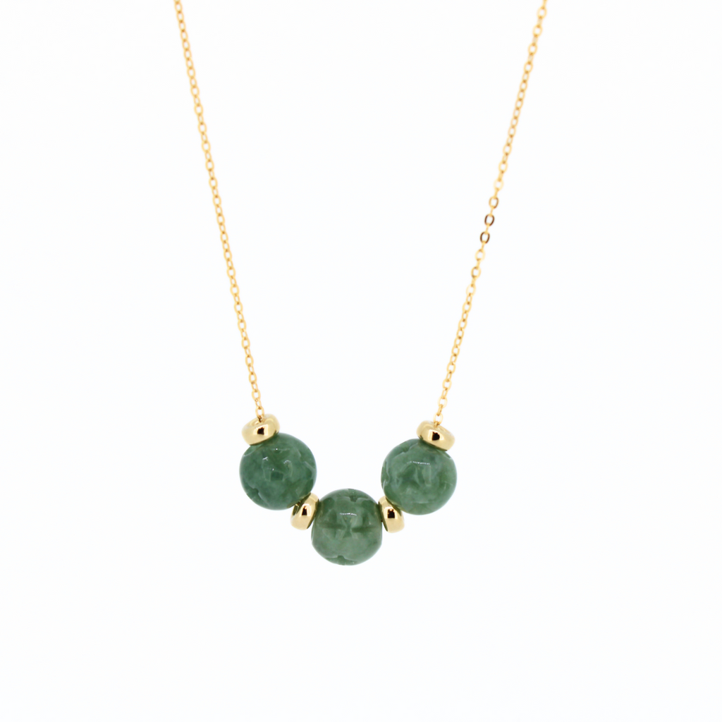 Gold Fill Carved Natural Green Jade Necklace