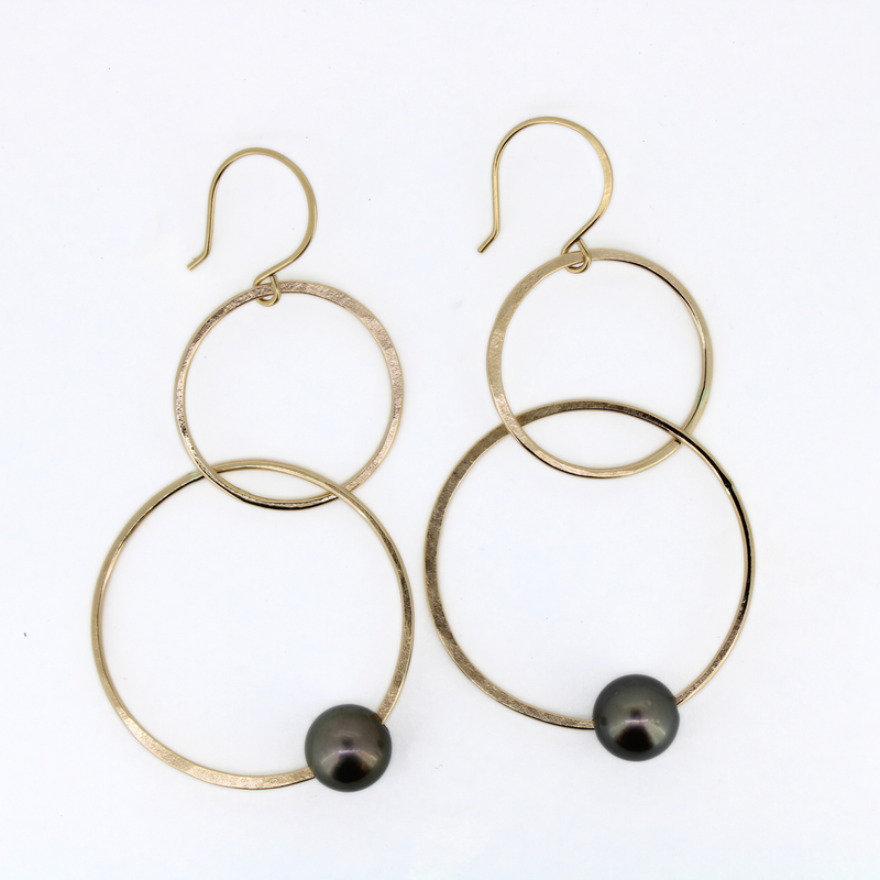 Brianne & Co tahitian pearls floating on double hoop earrings