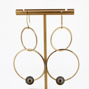 Brianne & Co gold fill handmade hoop earrings with gray tahitian pearls