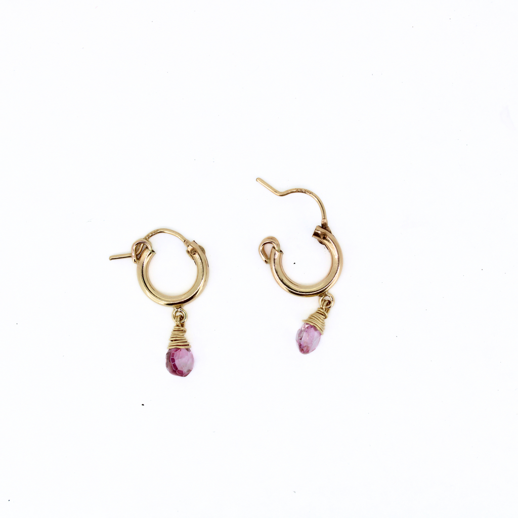 Brianne and Company gold fill earrings pink topaz with huggie hoops