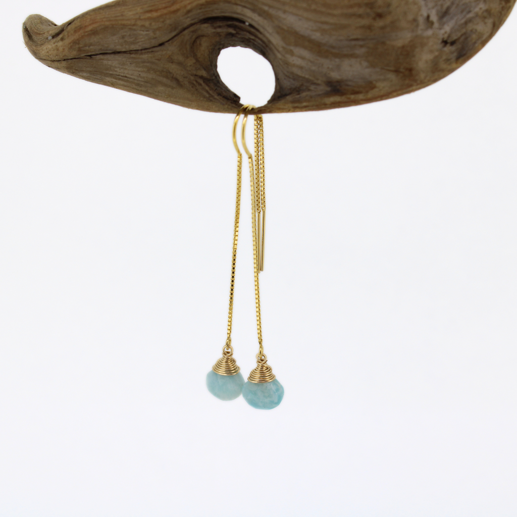 Brianne & Co ocean blue Larimar gold fill threader earrings