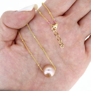 Brianne & Company gold fill chain with 1" extender and floating Edison pearl