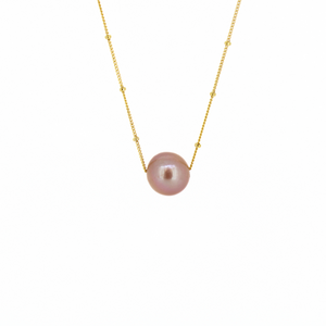 Brianne & Co gold fill necklace with large pink edison pearl