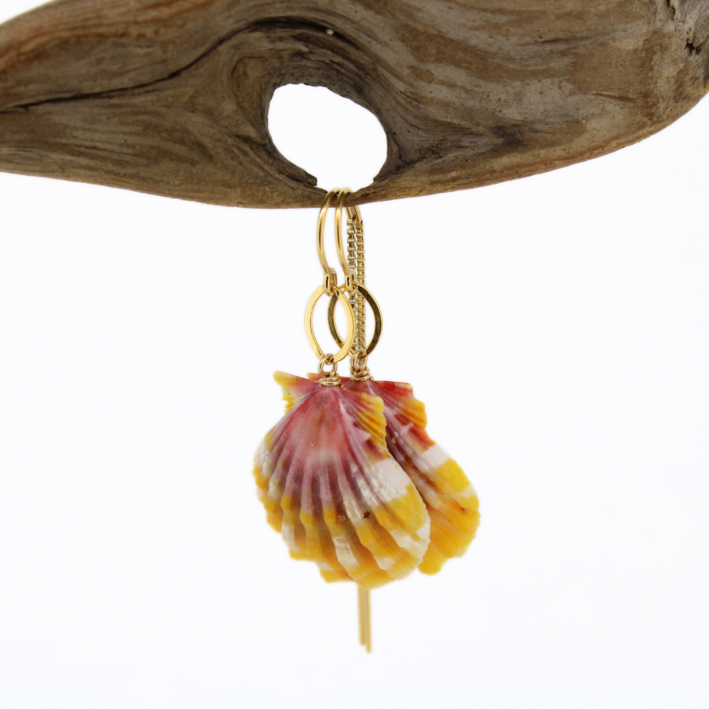 Brianne & Co natural sunrise shell gold fill threader earrings