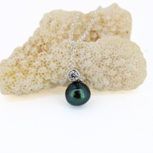 Brianne & Co natural Tahitian pearl on bezel cz and sterling silver chain
