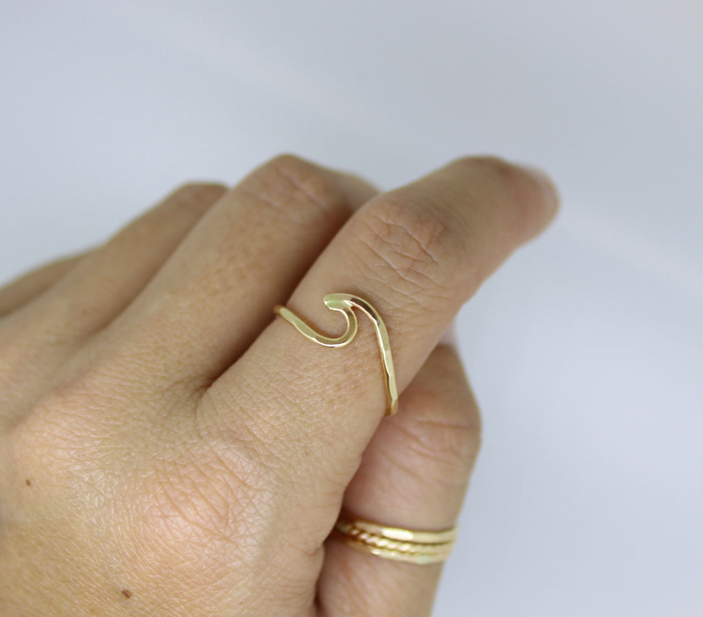 Brianne and Co 14k gold handmade wave ring with hammered texture