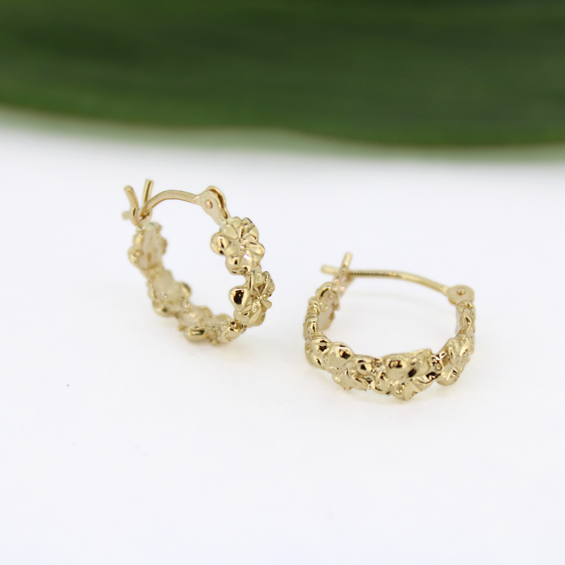 14k gold plumeria hoop earrings