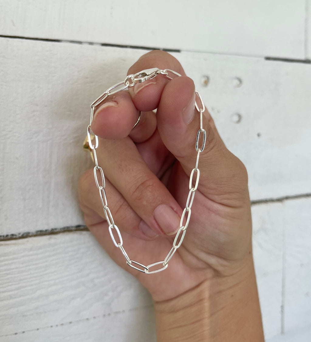 sterling silver thick paper clip chain bracelet