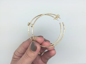 gold filled opal hoop earrings with side view