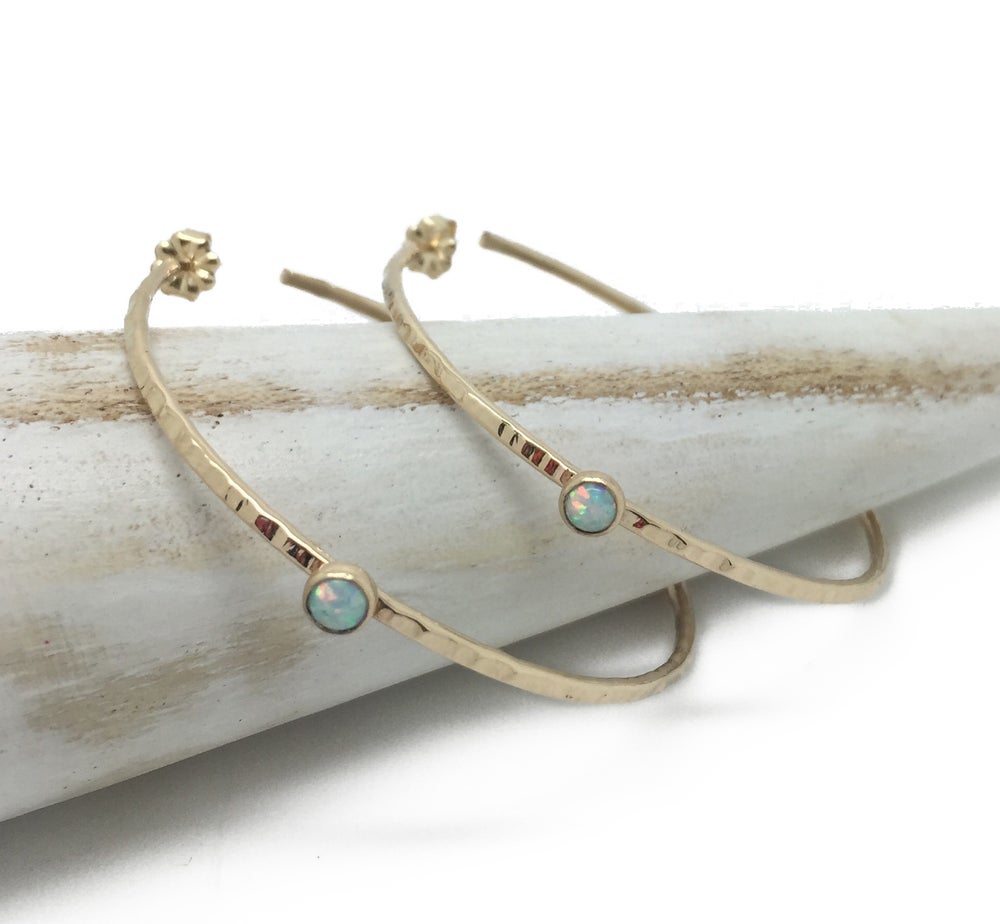 hoop earrings with opal, available in gold or silver