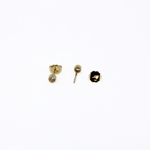 gold filled bezeled cz stud earrings showing post and backing