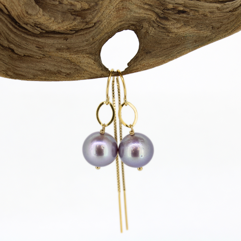 Brianne & Co gold fill threader earrings with natural edison pearls