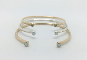 Brianne and Co gold filled cuff style bracelet with opals or peridot, available in gold or silver