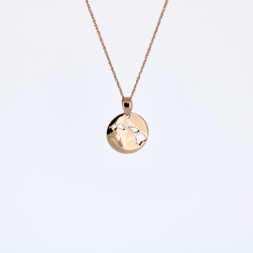 Brianne & Company 14k rose gold Hawaiian Island cut out necklace, pendant close up