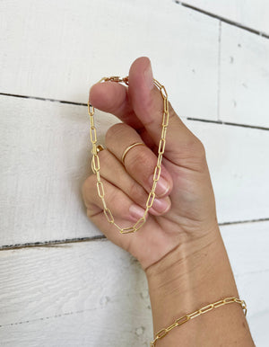 gold filled thick paper clip chain bracelet