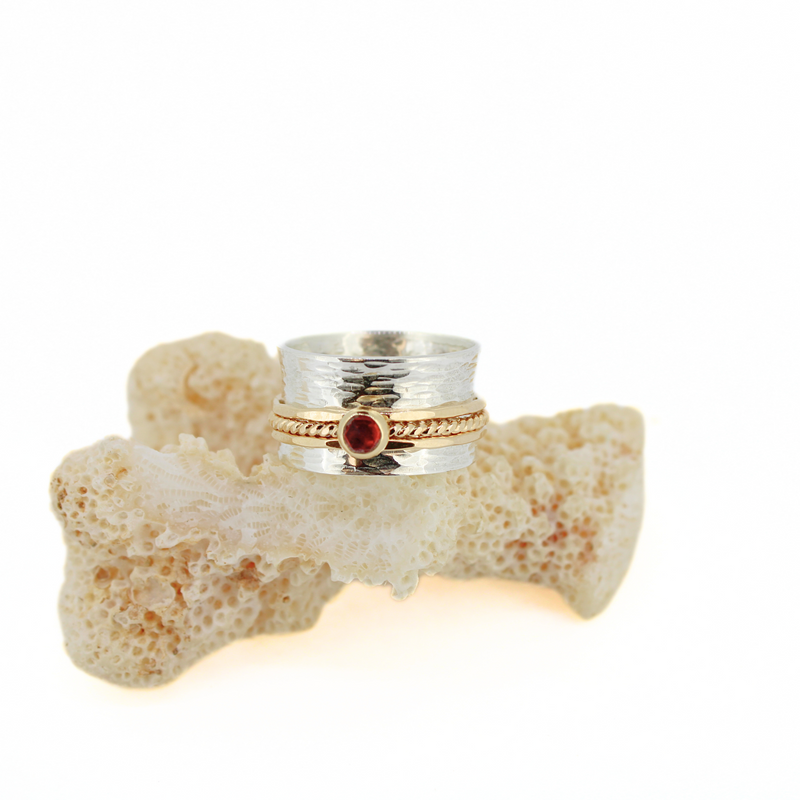 Brianne & Co pink tourmaline stone in gold fill on sterling silver spinner ring