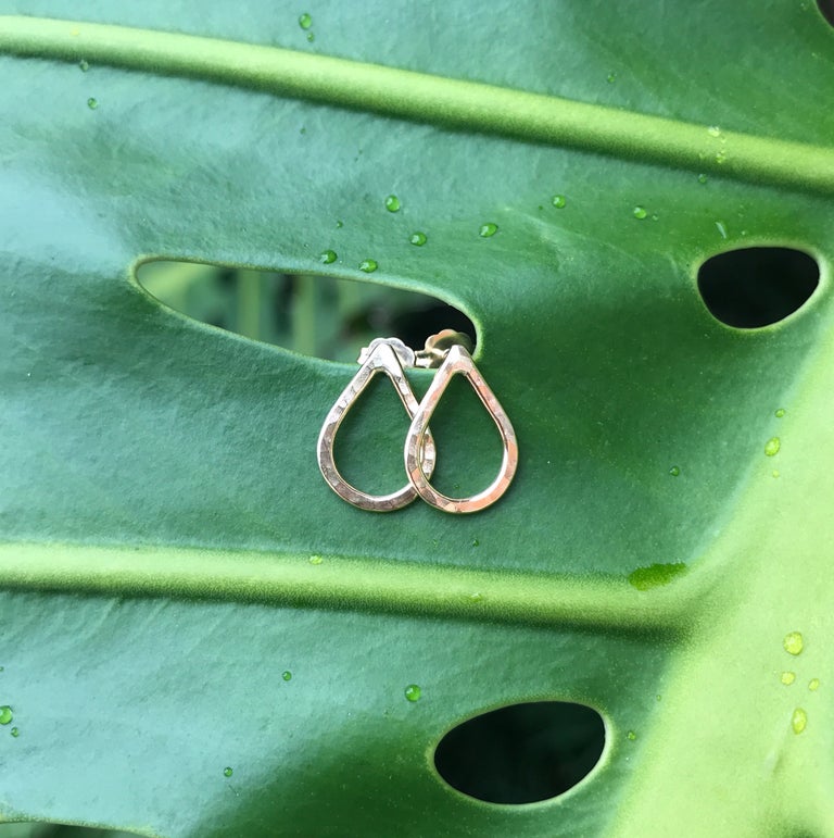 handmade hammered tear drop gold filled stud earrings