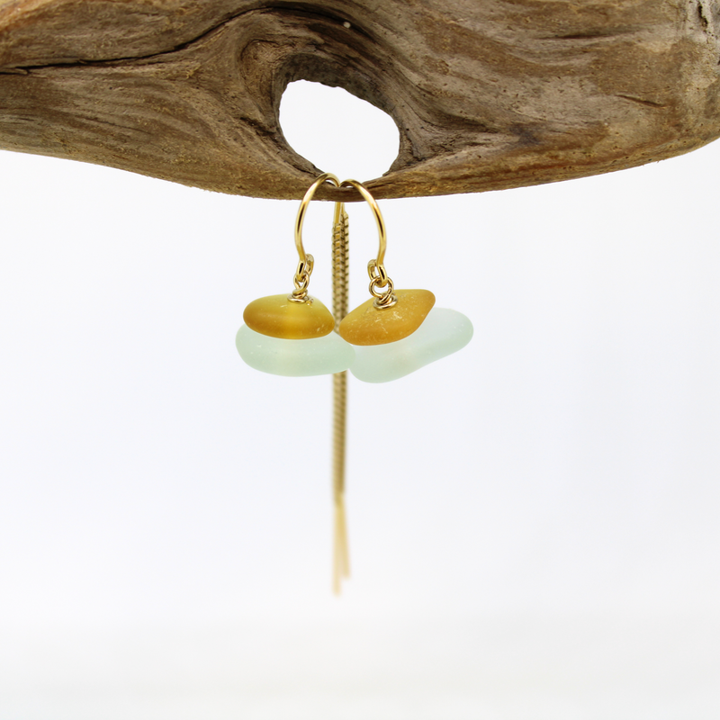 Gold fill sea glass threader style earrings by Brianne & Co.