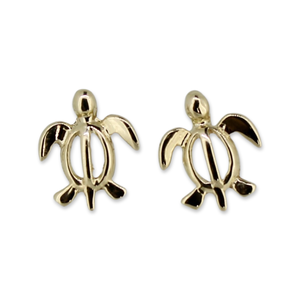 14K Gold Honu Turtle Outline Stud Earrings