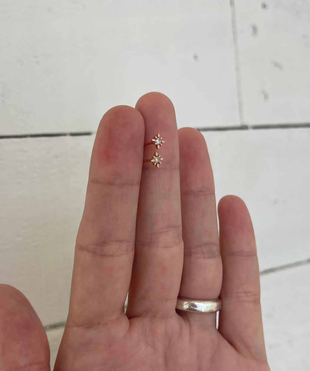14K Rose Gold Diamond Star Studs